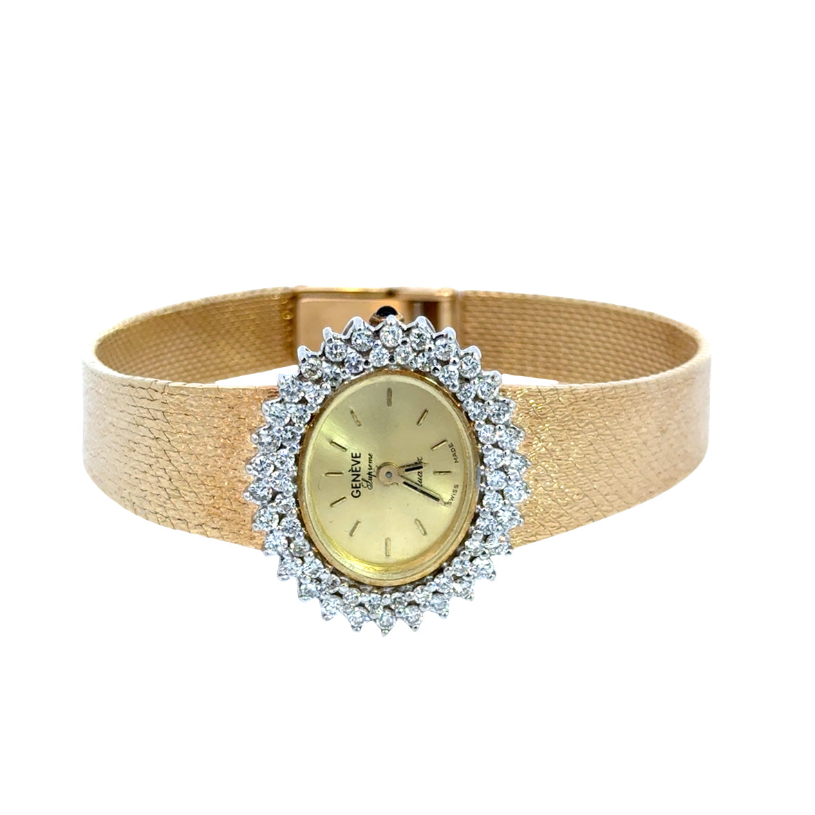 Vintage 1960’s Italian Genève Diamond Watch in 14K Yellow Gold