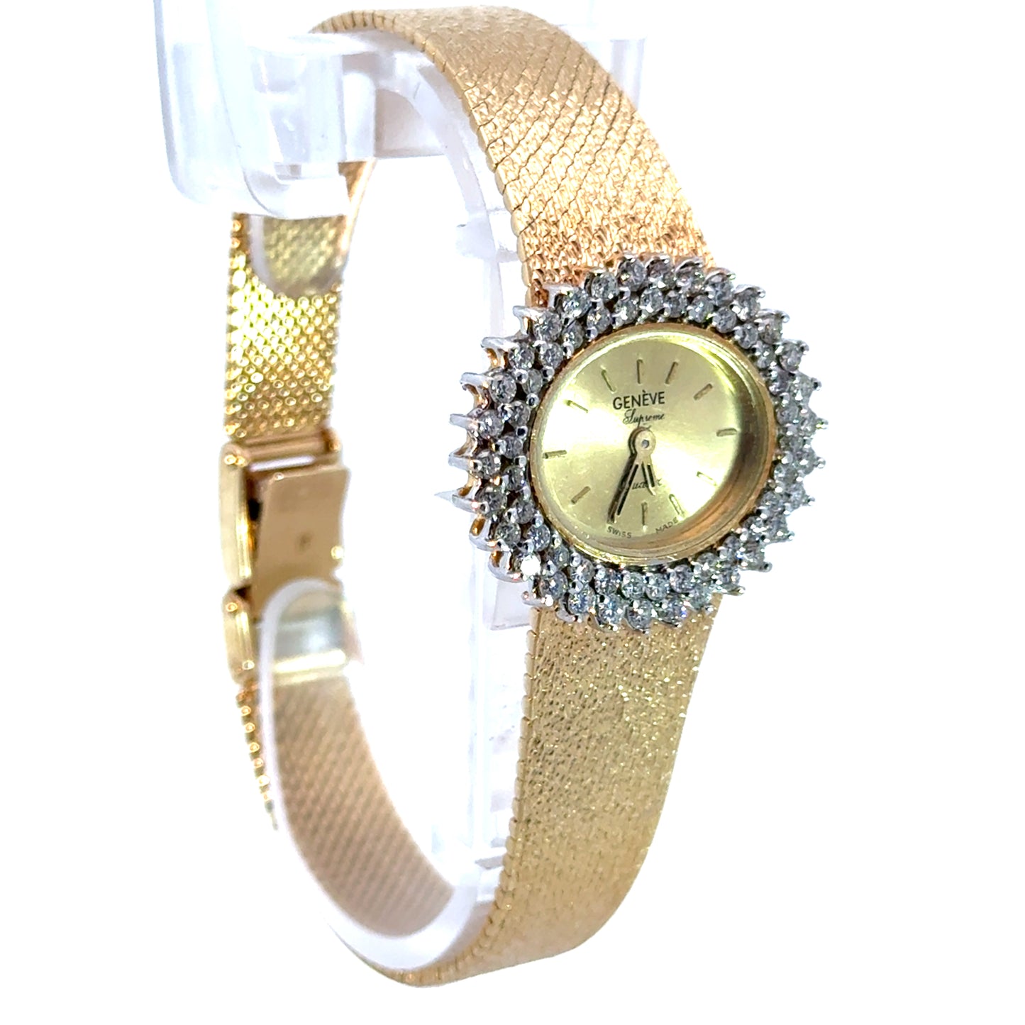 Vintage 1960’s Italian Genève Diamond Watch in 14K Yellow Gold