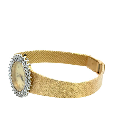 Vintage 1960’s Italian Genève Diamond Watch in 14K Yellow Gold