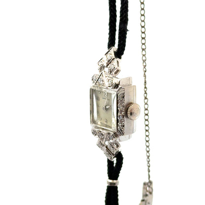 Hamilton 14K White Gold Art Deco Ladies’ Watch – 17/23 Jewels, Diamonds (Circa 1920s–1930s)