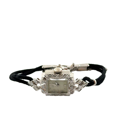 Hamilton 14K White Gold Art Deco Ladies’ Watch – 17/23 Jewels, Diamonds (Circa 1920s–1930s)