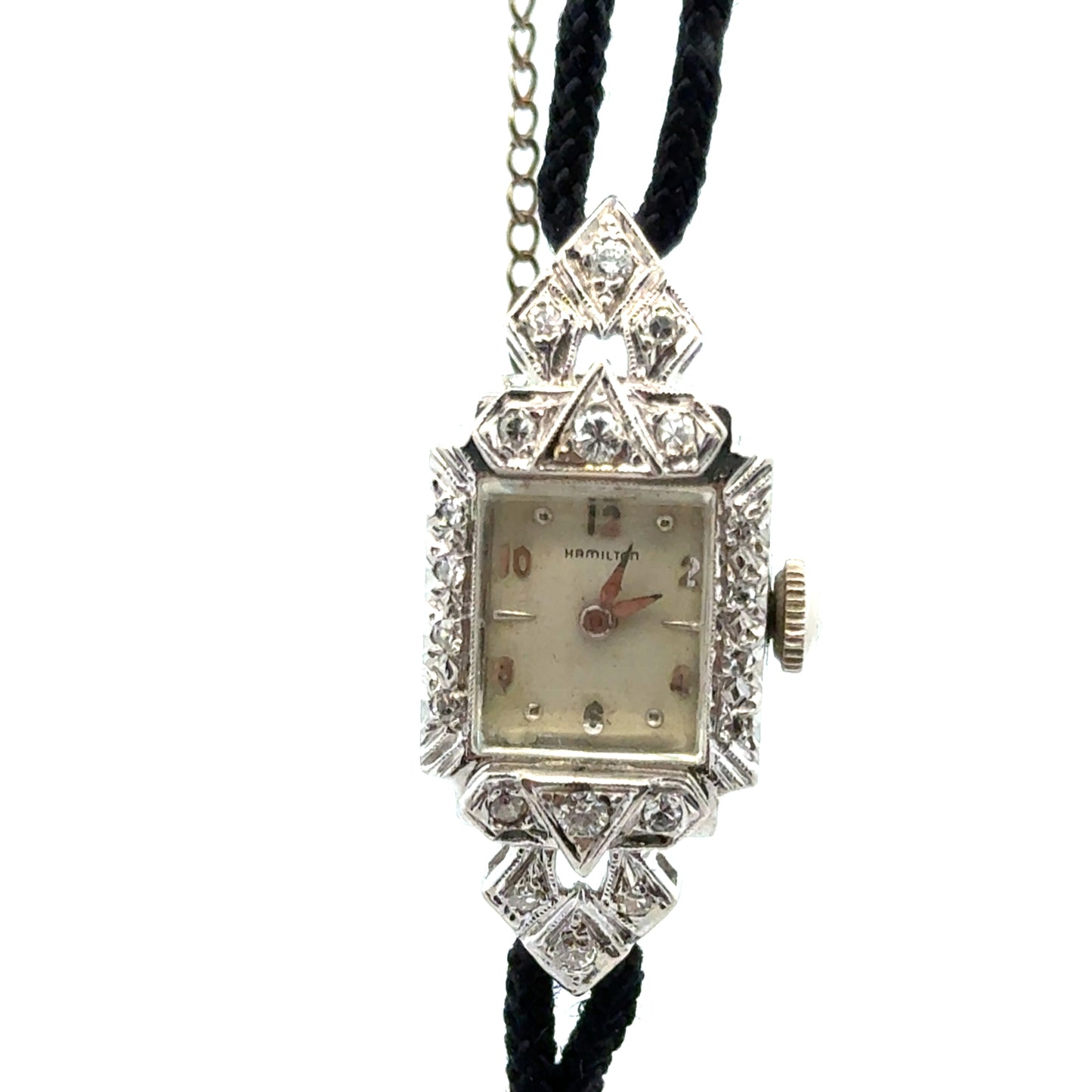 Hamilton 14K White Gold Art Deco Ladies’ Watch – 17/23 Jewels, Diamonds (Circa 1920s–1930s)