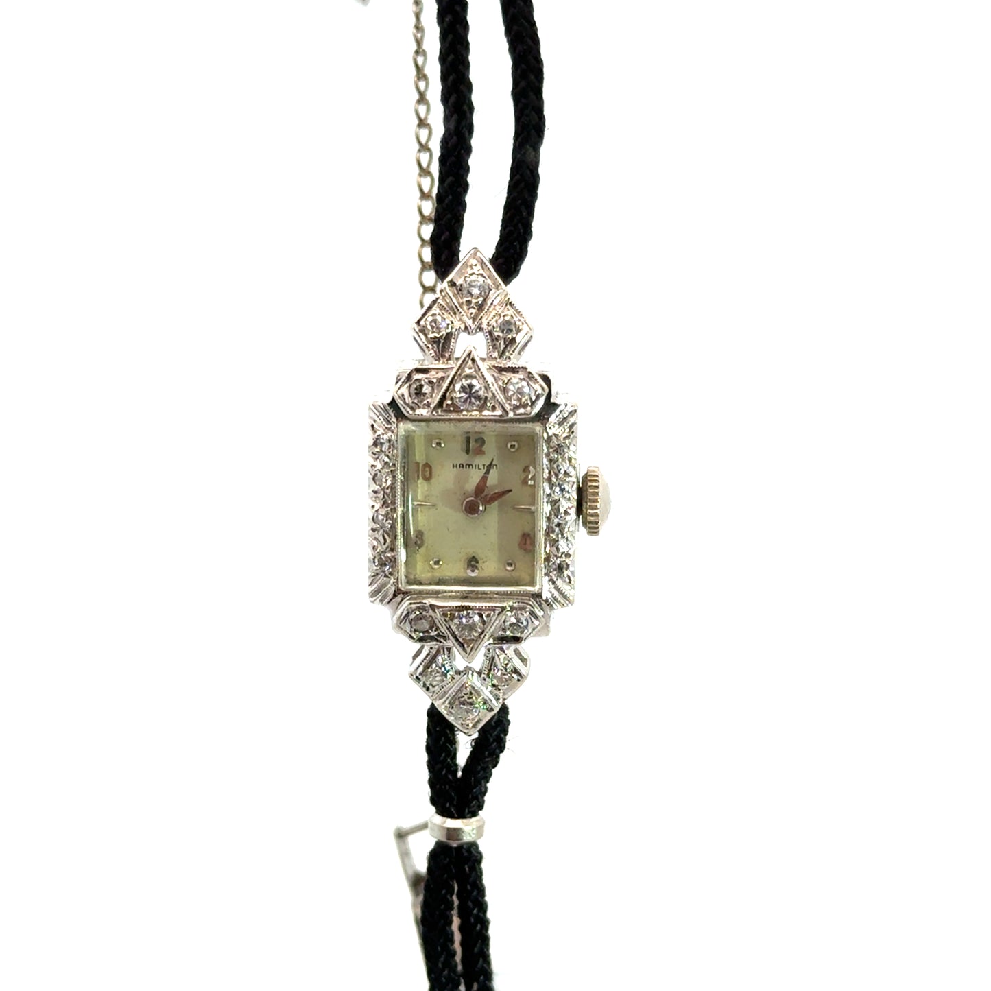 Hamilton 14K White Gold Art Deco Ladies’ Watch – 17/23 Jewels, Diamonds (Circa 1920s–1930s)