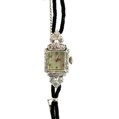 Hamilton 14K White Gold Art Deco Ladies’ Watch – 17/23 Jewels, Diamonds (Circa 1920s–1930s)