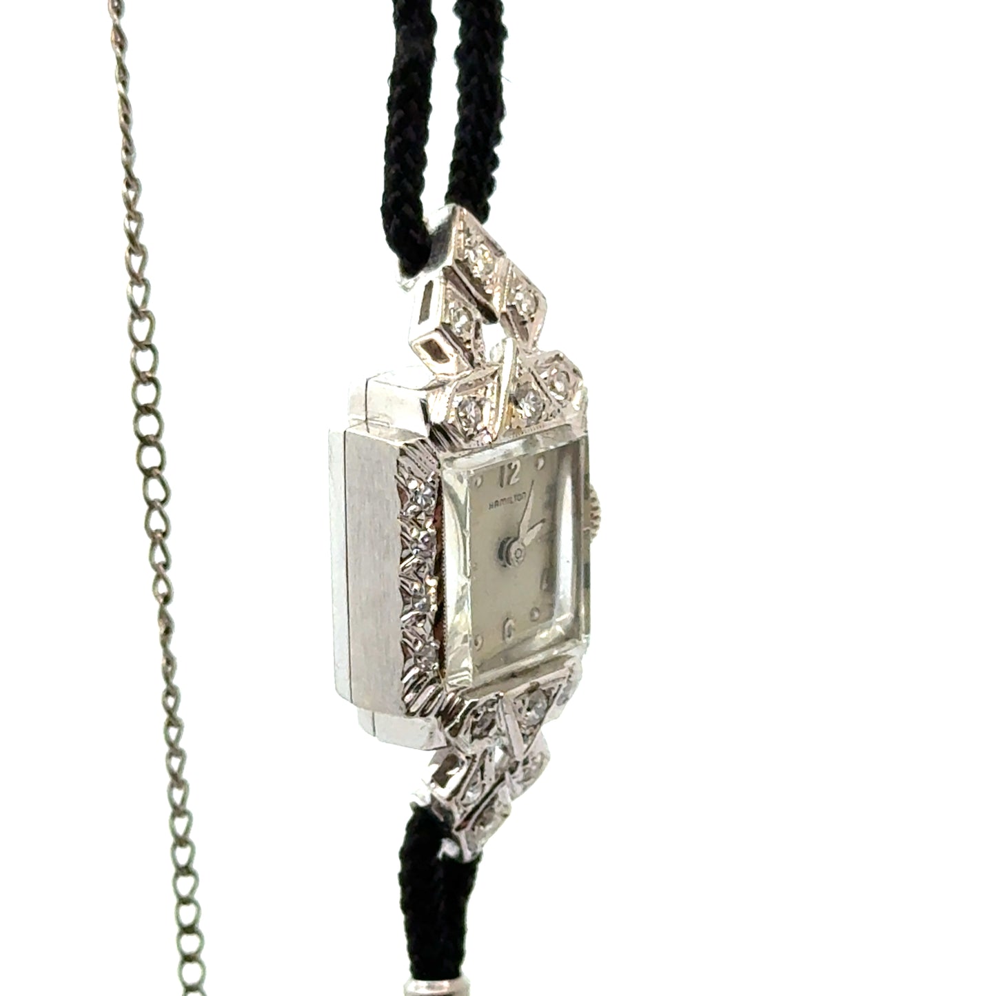 Hamilton 14K White Gold Art Deco Ladies’ Watch – 17/23 Jewels, Diamonds (Circa 1920s–1930s)