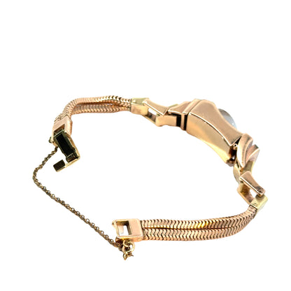 Retro Empire 14K Rose Gold Ruby & Diamond Watch – ca. 1940s–1950s