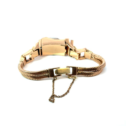 Retro Empire 14K Rose Gold Ruby & Diamond Watch – ca. 1940s–1950s