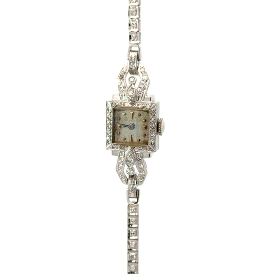 Glycine Platinum Diamond Bracelet Watch – 1920s Art Deco