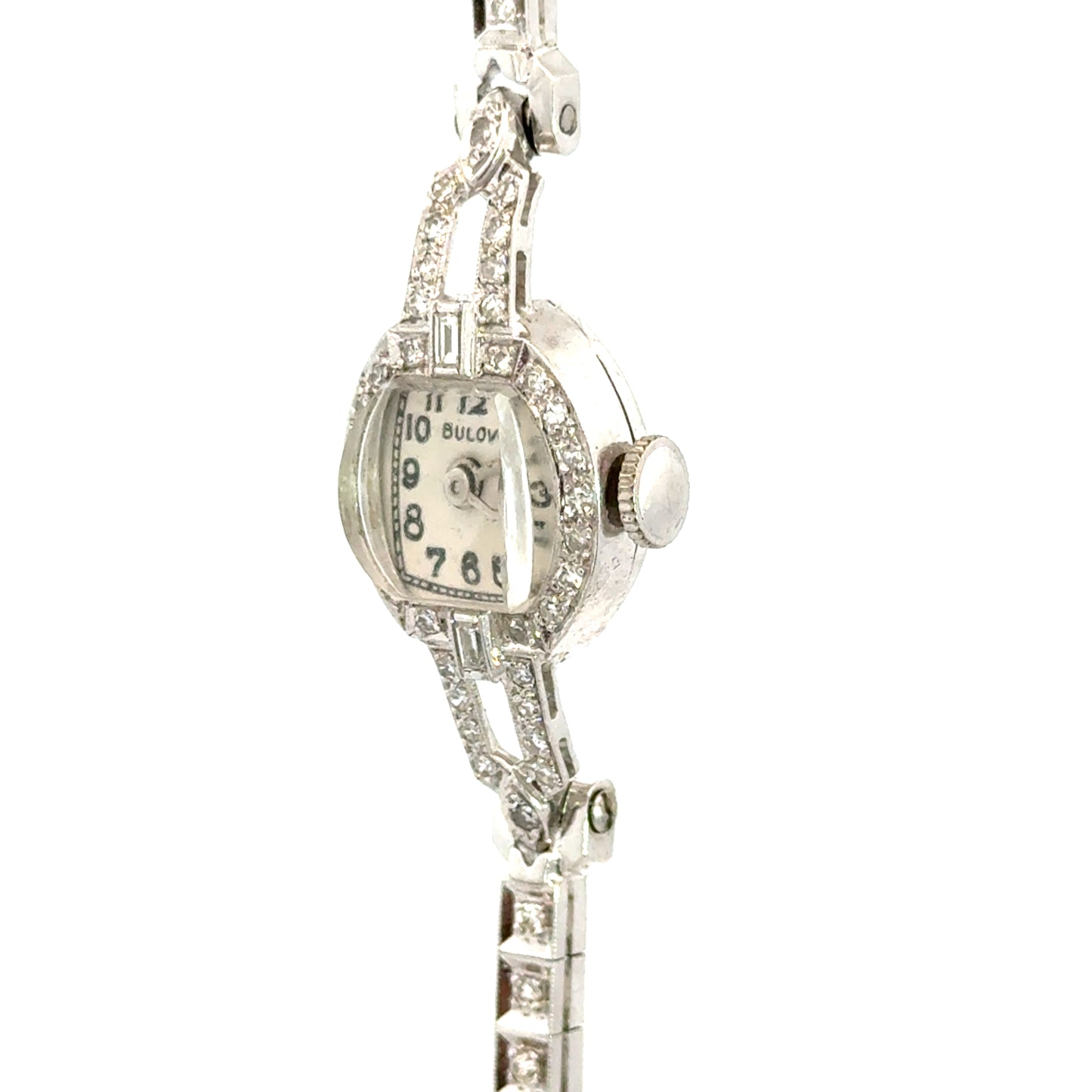 1920s Art Deco Bulova Diamond Watch – 14K White Gold, Platinum-Plated Case