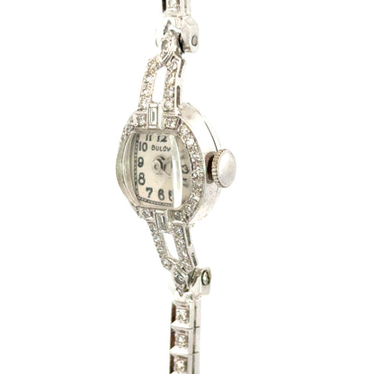 1920s Art Deco Bulova Diamond Watch – 14K White Gold, Platinum-Plated Case
