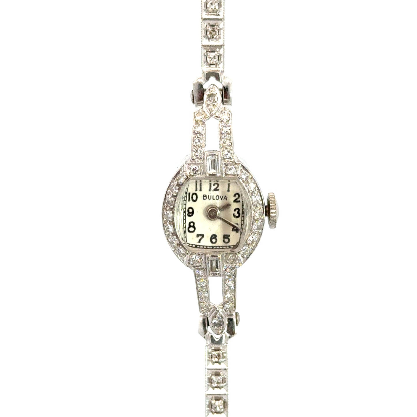 1920s Art Deco Bulova Diamond Watch – 14K White Gold, Platinum-Plated Case