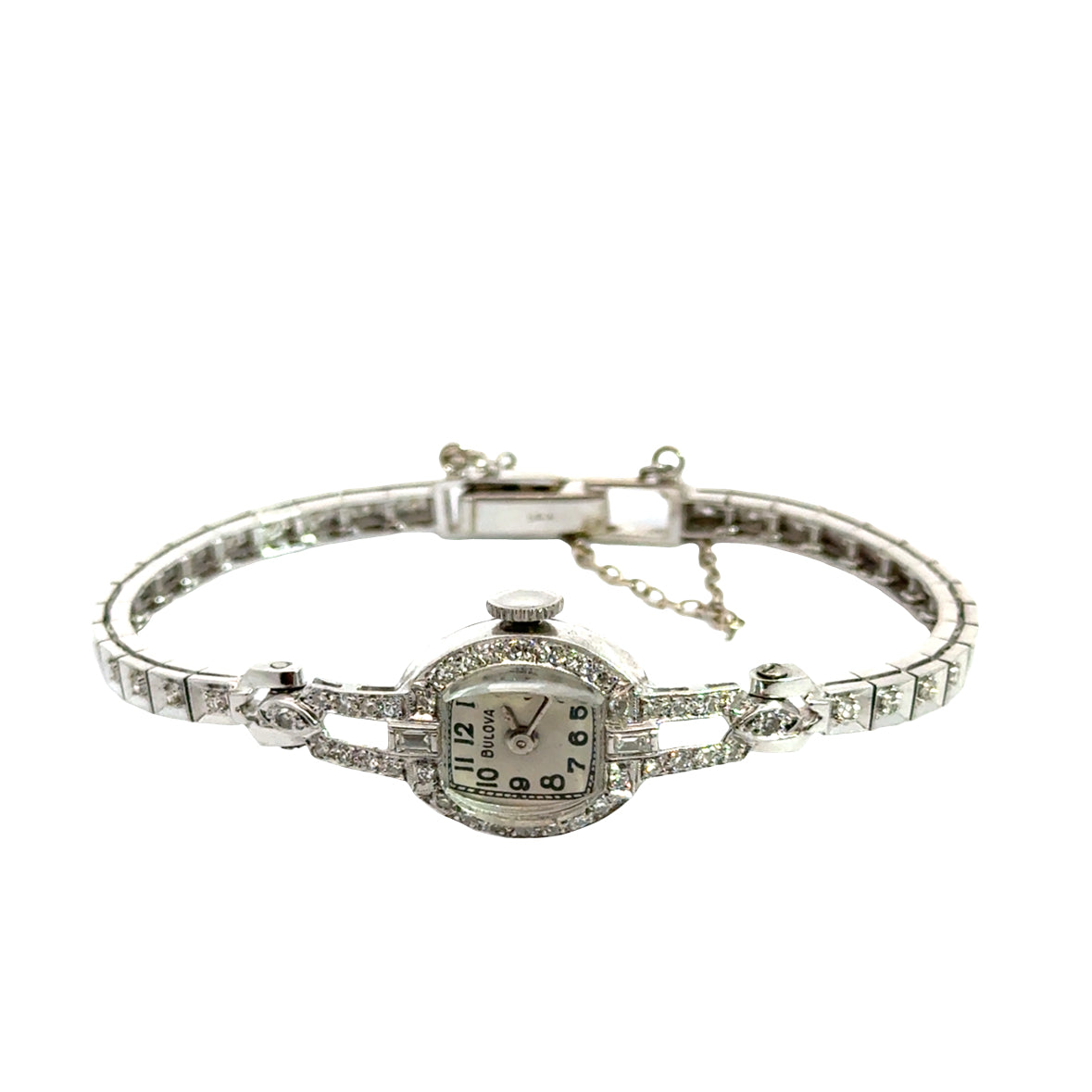 1920s Art Deco Bulova Diamond Watch – 14K White Gold, Platinum-Plated Case