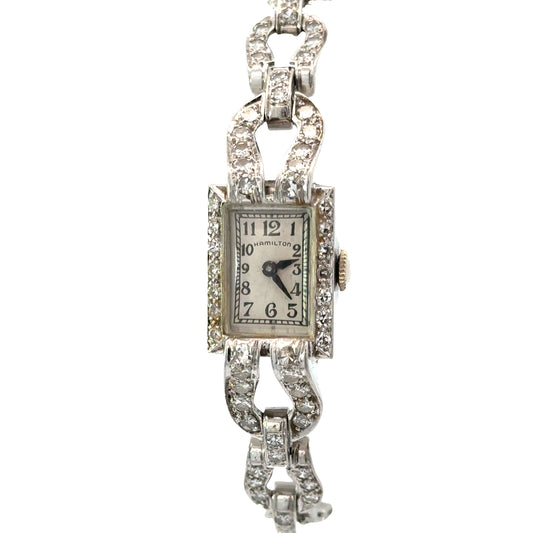 Platinum Hamilton Diamond Bracelet Watch – Art Deco / Mid-Century Luxury