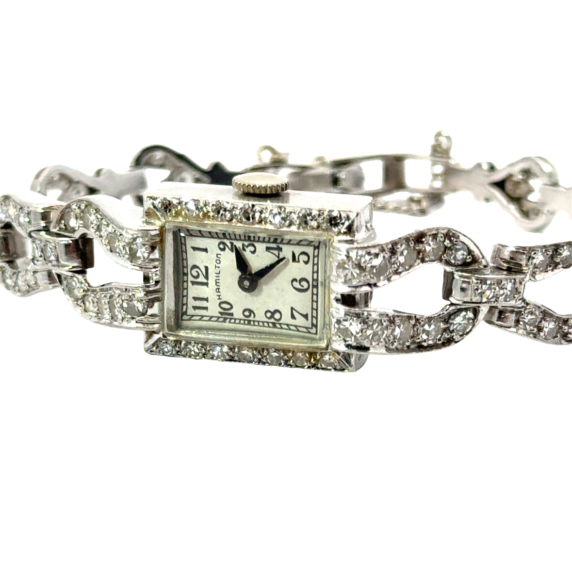 Platinum Hamilton Diamond Bracelet Watch – Art Deco / Mid-Century Luxury