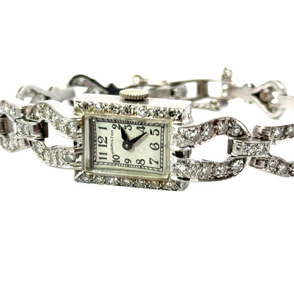 Platinum Hamilton Diamond Bracelet Watch – Art Deco / Mid-Century Luxury