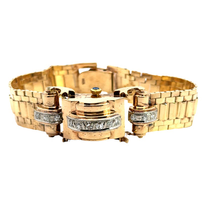 Retro 14K Gold Richeliev Diamond Secret Cover Watch – 1940s Glamour