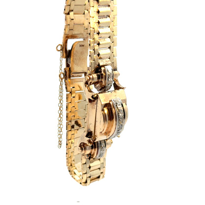 Retro 14K Gold Richeliev Diamond Secret Cover Watch – 1940s Glamour