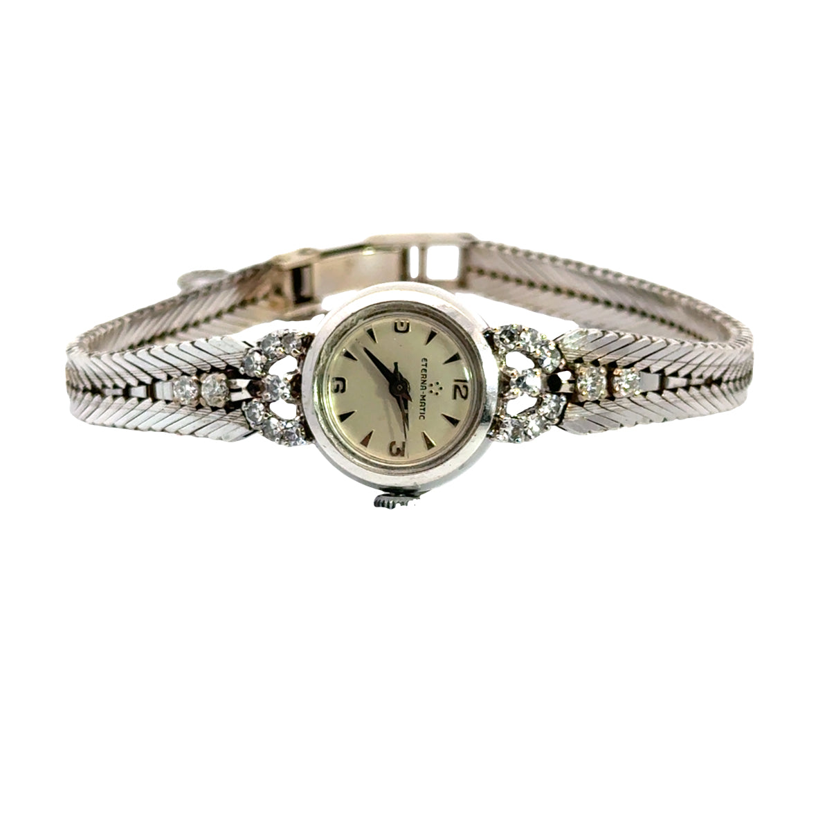 Eterna-Matic 14K White Gold Diamond Watch – Diamonds – Mid-Century Swiss Elegance