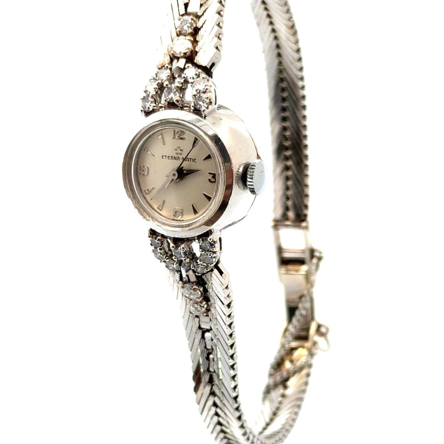 Eterna-Matic 14K White Gold Diamond Watch – Diamonds – Mid-Century Swiss Elegance