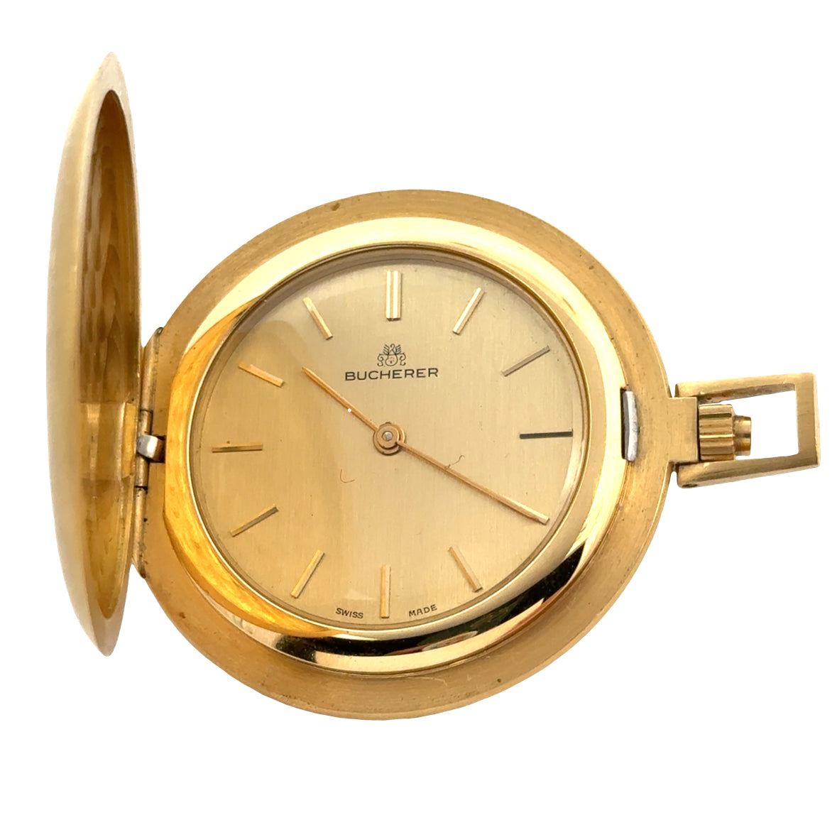 Mid Century Bucherer Satin- finished 18K Gold Pocket Watch