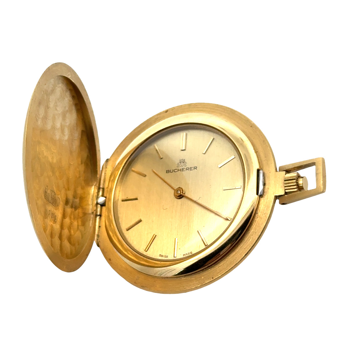 Mid Century Bucherer Satin- finished 18K Gold Pocket Watch