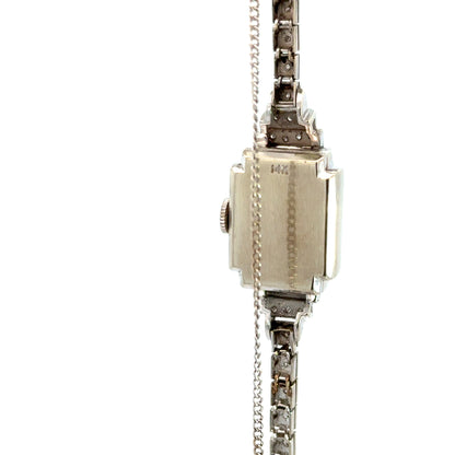 Hamilton Antique 14K White Gold Diamond Watch – Late Art Deco 1930s–1940s