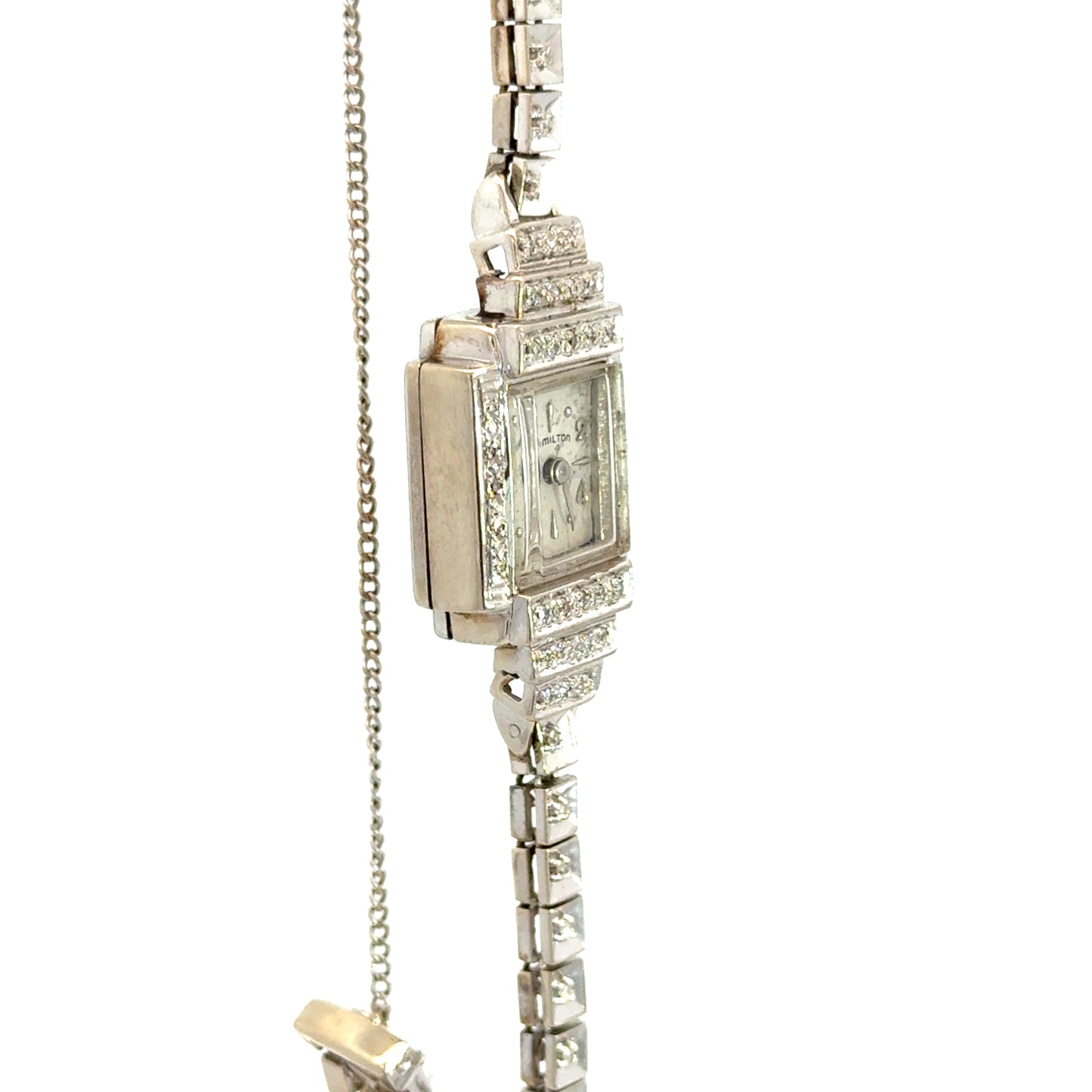 Hamilton Antique 14K White Gold Diamond Watch – Late Art Deco 1930s–1940s