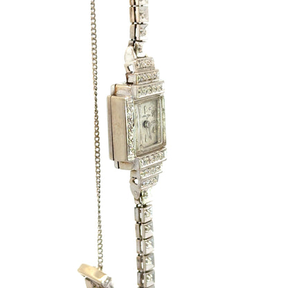 Hamilton Antique 14K White Gold Diamond Watch – Late Art Deco 1930s–1940s