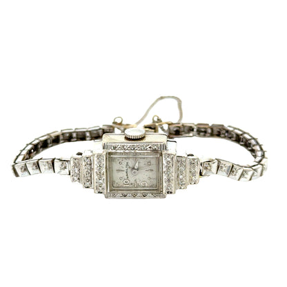 Hamilton Antique 14K White Gold Diamond Watch – Late Art Deco 1930s–1940s