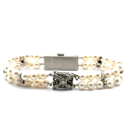 Platinum Diamond & Pearl Art Deco Watch – 17 Jewels – c. 1920s–1930s