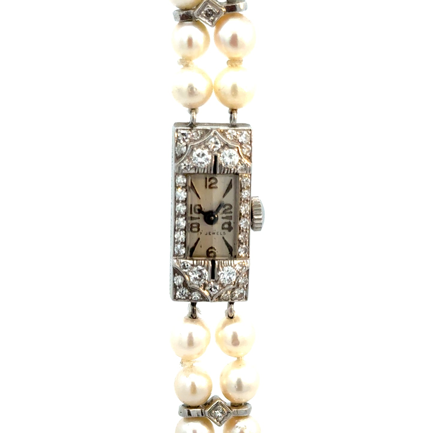 Platinum Diamond & Pearl Art Deco Watch – 17 Jewels – c. 1920s–1930s