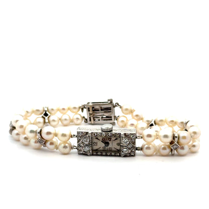 Platinum Diamond & Pearl Art Deco Watch – 17 Jewels – c. 1920s–1930s