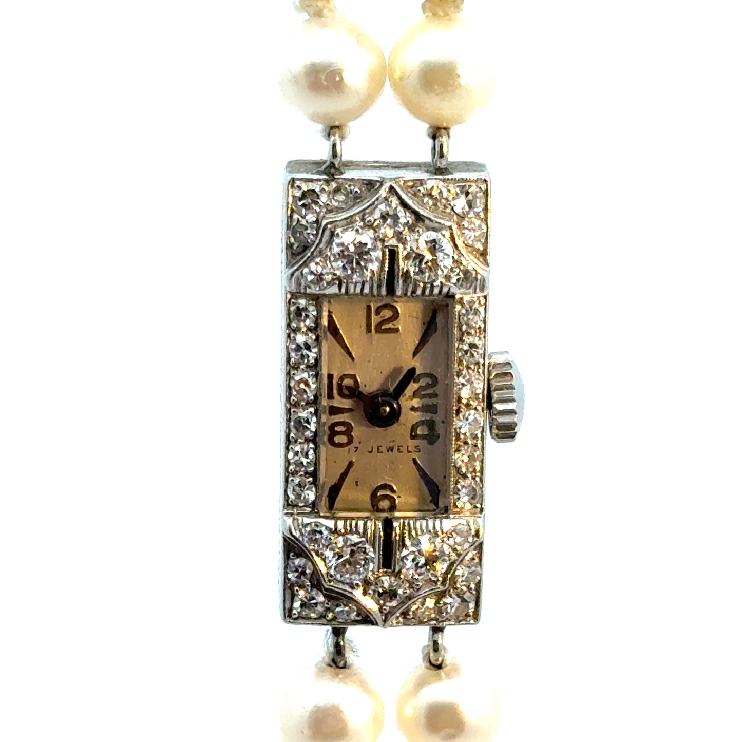 Platinum Diamond & Pearl Art Deco Watch – 17 Jewels – c. 1920s–1930s