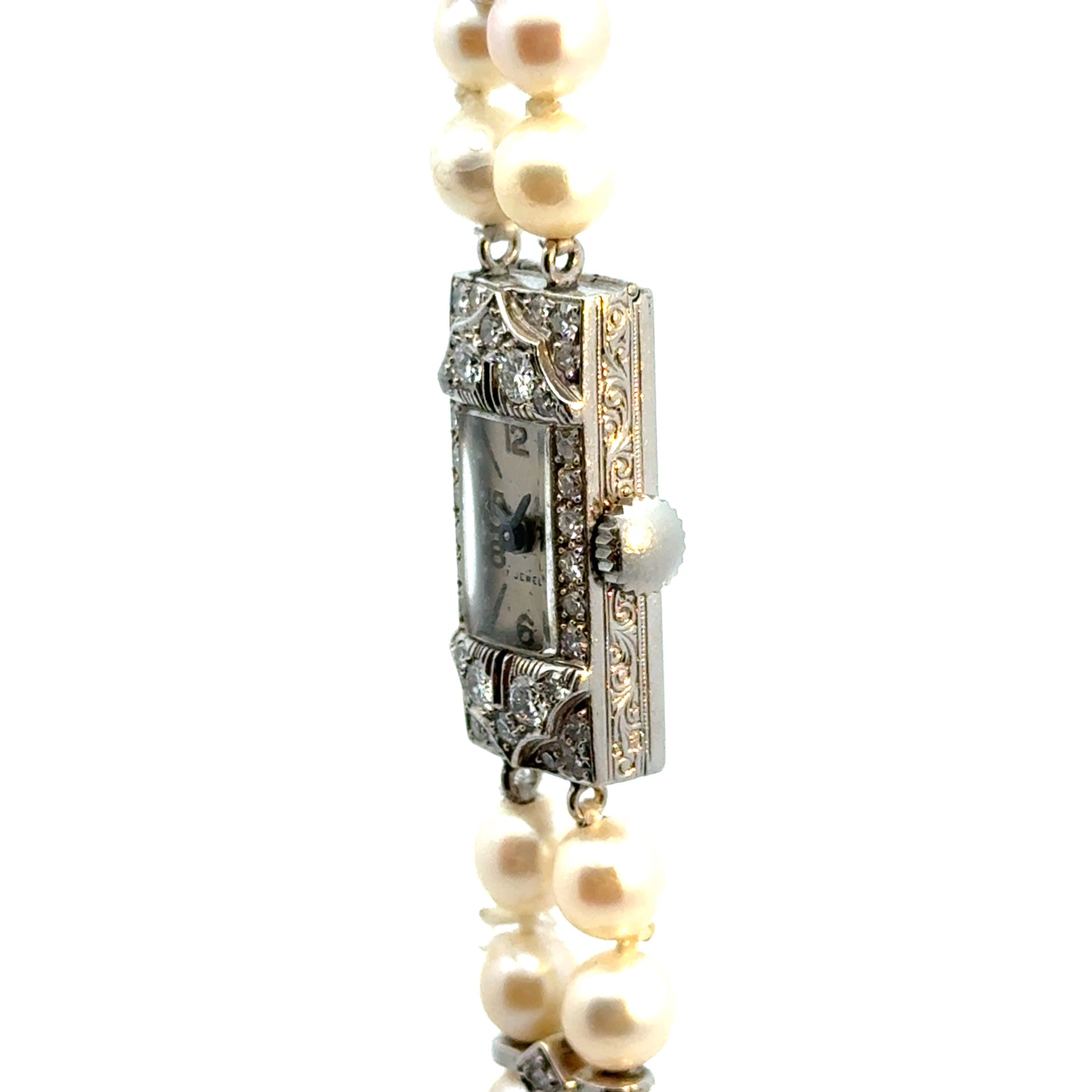 Platinum Diamond & Pearl Art Deco Watch – 17 Jewels – c. 1920s–1930s