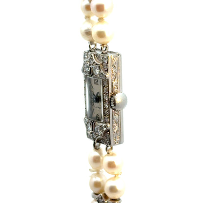 Platinum Diamond & Pearl Art Deco Watch – 17 Jewels – c. 1920s–1930s