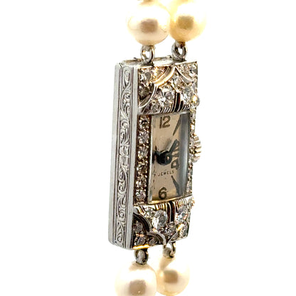 Platinum Diamond & Pearl Art Deco Watch – 17 Jewels – c. 1920s–1930s