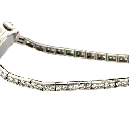 Lucien Piccard Platinum Diamond Bracelet Watch – Swiss, Art Deco/Mid-Century