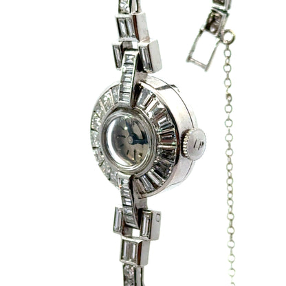 Lucien Piccard Platinum Diamond Bracelet Watch – Swiss, Art Deco/Mid-Century