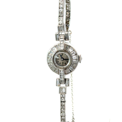 Lucien Piccard Platinum Diamond Bracelet Watch – Swiss, Art Deco/Mid-Century