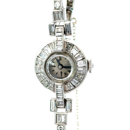 Lucien Piccard Platinum Diamond Bracelet Watch – Swiss, Art Deco/Mid-Century