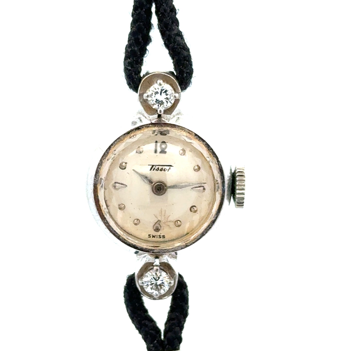 Petite Tissot Diamond Watch in 14K White Gold – 1950s