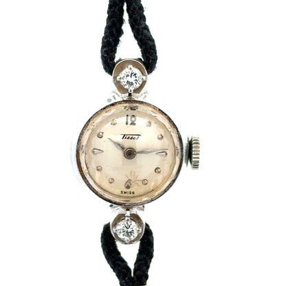 Petite Tissot Diamond Watch in 14K White Gold – 1950s