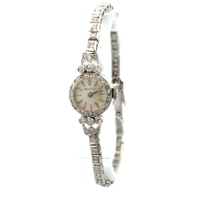 Platinum Mildia Diamond Bracelet Watch – 1920s Art Deco Elegance
