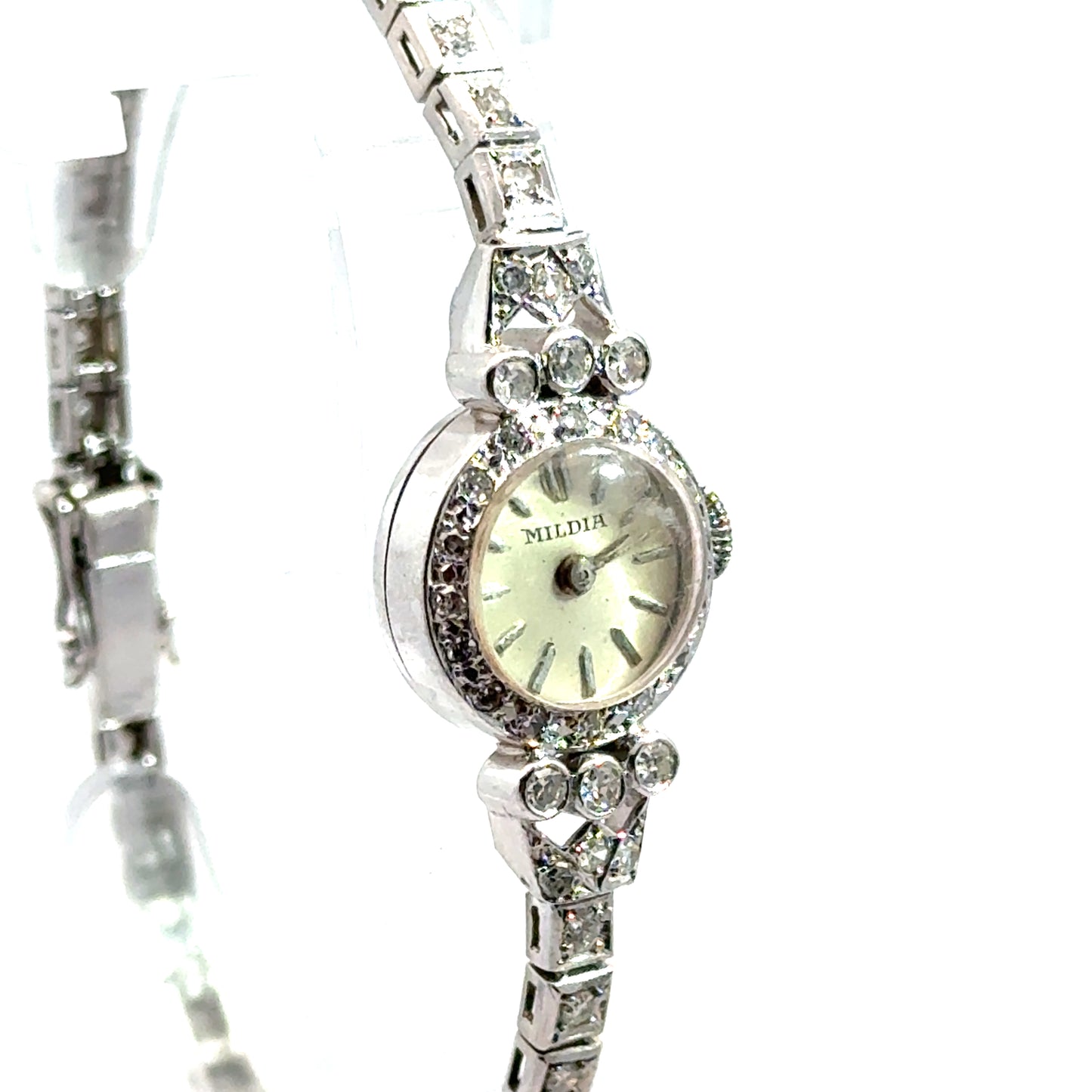 Platinum Mildia Diamond Bracelet Watch – 1920s Art Deco Elegance
