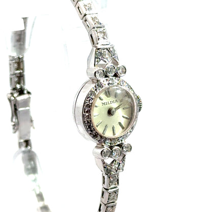 Platinum Mildia Diamond Bracelet Watch – 1920s Art Deco Elegance