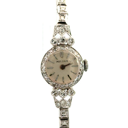 Platinum Mildia Diamond Bracelet Watch – 1920s Art Deco Elegance
