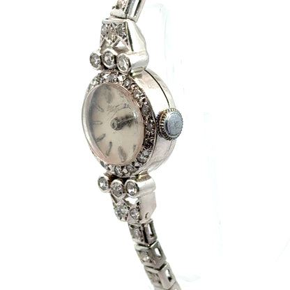 Platinum Mildia Diamond Bracelet Watch – 1920s Art Deco Elegance