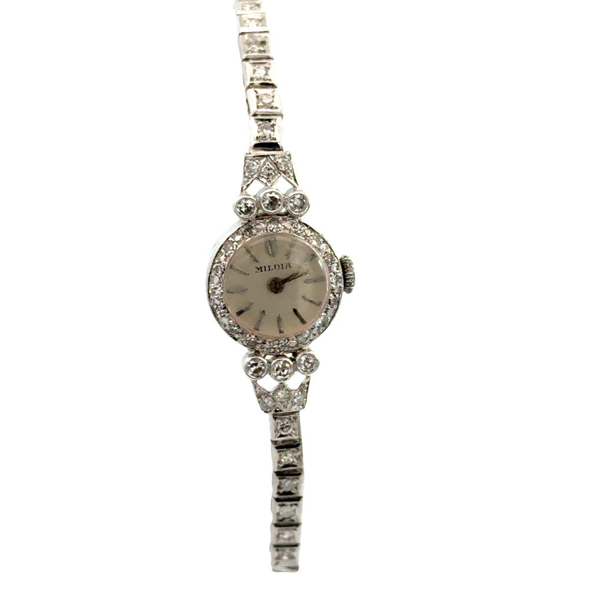 Platinum Mildia Diamond Bracelet Watch – 1920s Art Deco Elegance