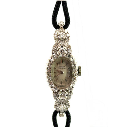 Vintage 1920s Nivada Grenchen Diamond Cocktail Watch – 14K White Gold