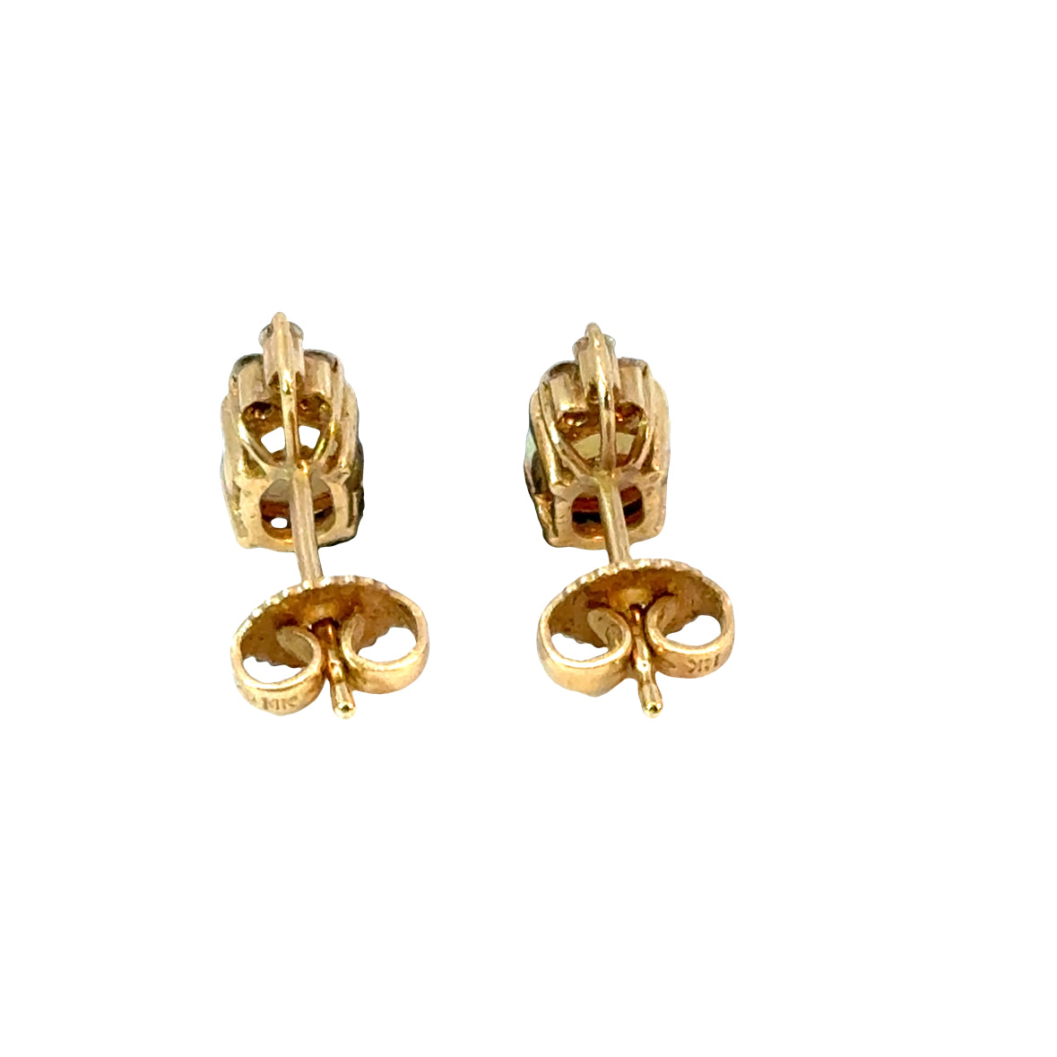 14K Yellow Gold Opal & Diamond Stud Earrings